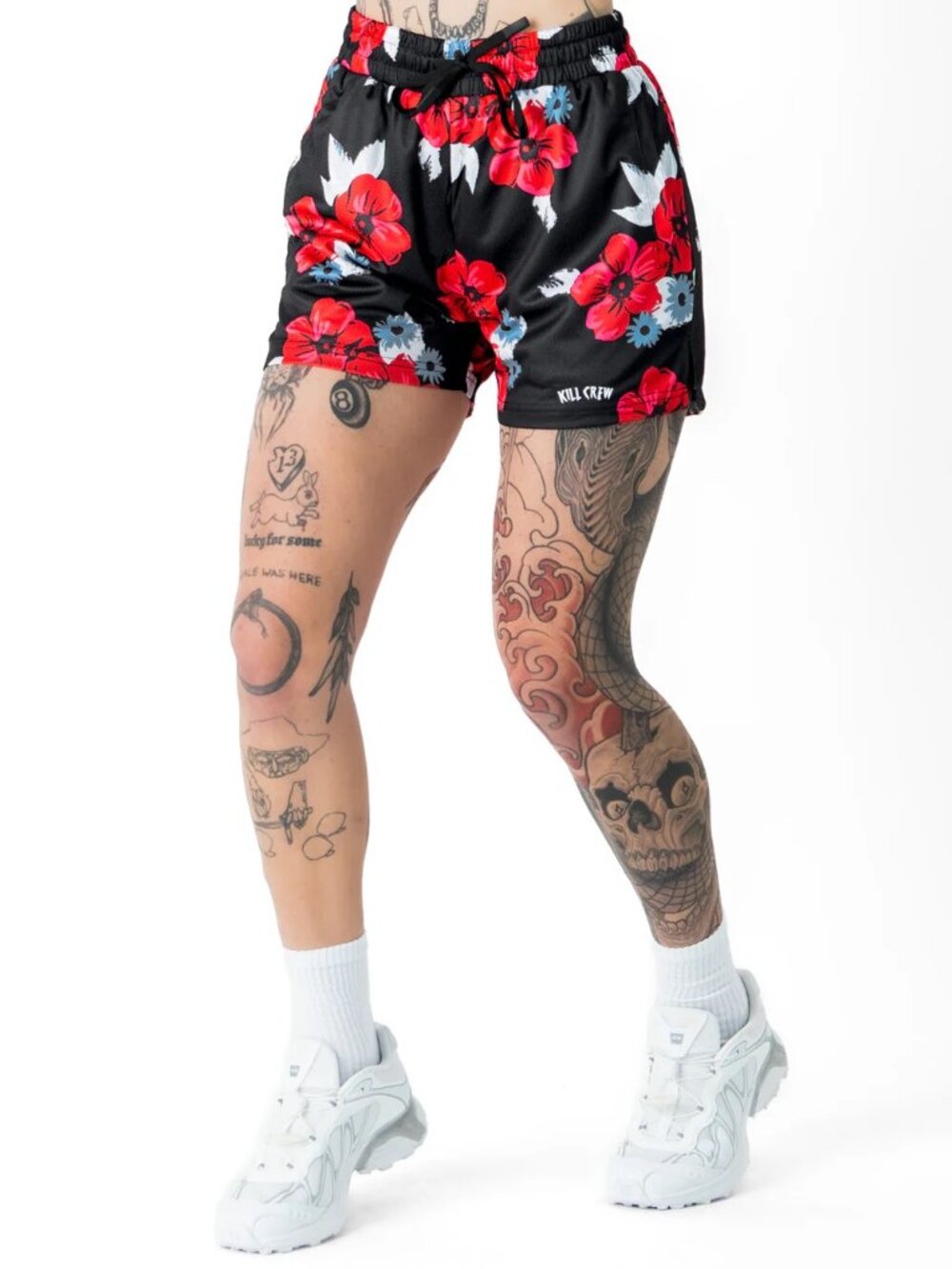 Kill Crew MUAY THAI SHORTS (MID THIGH CUT) FLORAL - BLACK